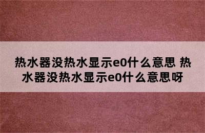 热水器没热水显示e0什么意思 热水器没热水显示e0什么意思呀